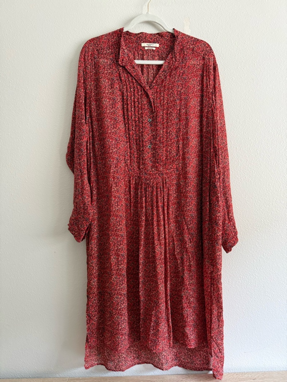ISABEL ETOILE MARANT red micro print Midi semi sheer Dress Sz 36/4-6